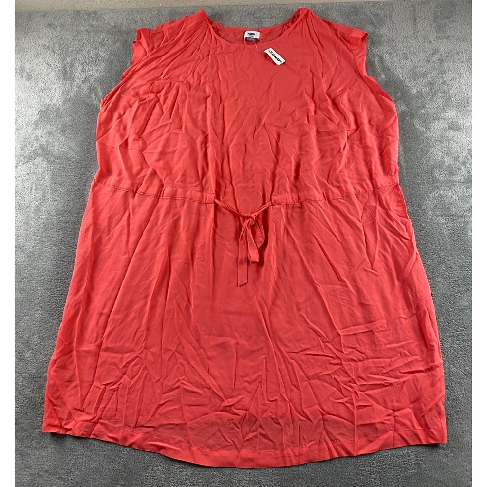 Old Navy Women's 3X Plus Coral Pink Sleeveless Drawstring Waist Dress NEW